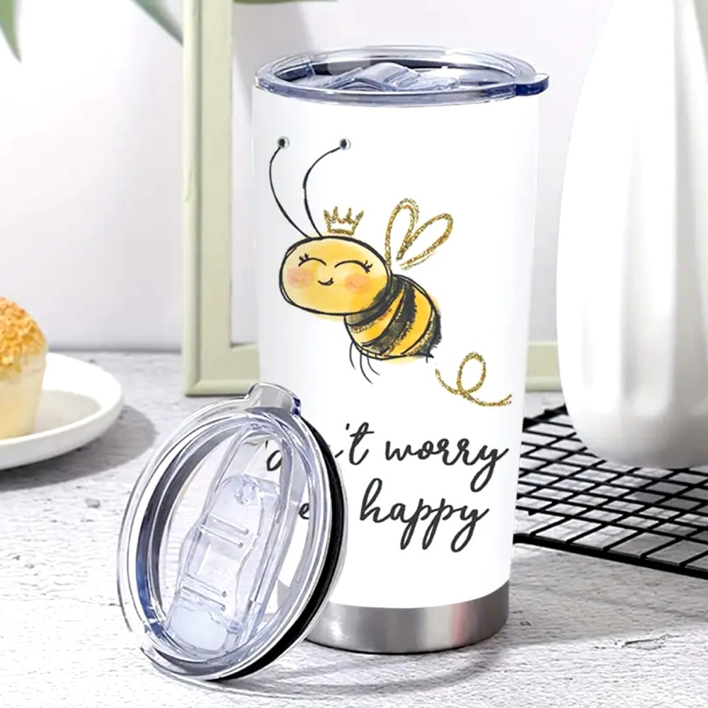 Stainless Steel 20oz “Don’t Worry Bee Happy” Tumbler Dual Wall Hot/Cold - Picture 7 of 7